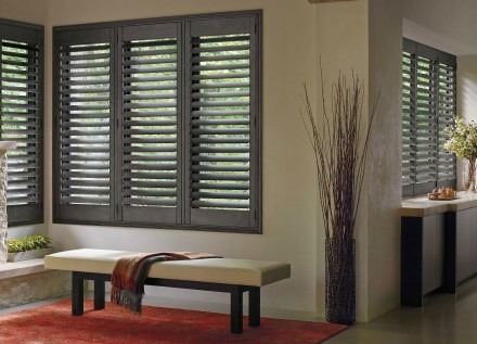 Interior of room with black shutters