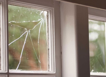 Corner of shattered window pane