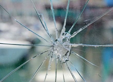 Close up of impact-shattered glass