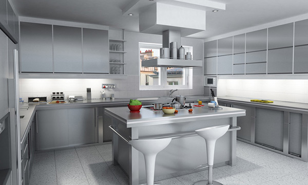Illustration of Kitchen remodeling ideas using the metal series of 3M decorative film.
